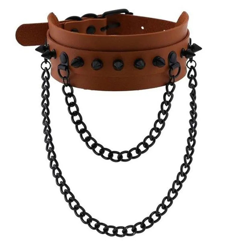 Gothic Double Chain Spikes Large Choker