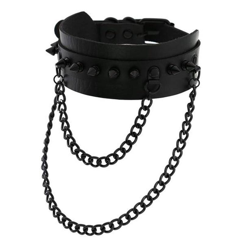 Gothic Double Chain Spikes Large Choker