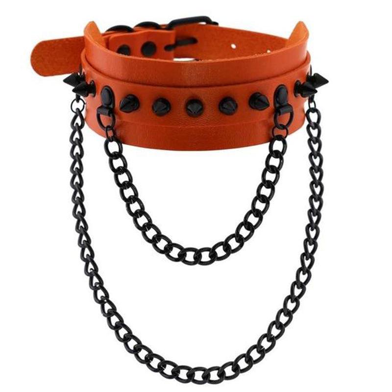 Gothic Double Chain Spikes Large Choker