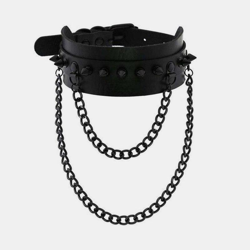 Gothic Double Chain Spikes Large Choker