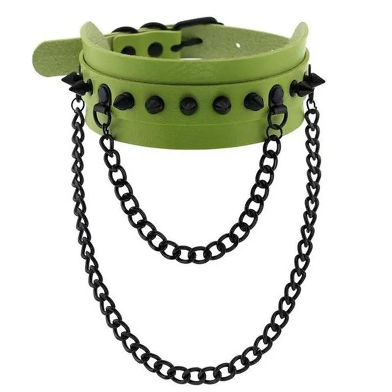 Gothic Double Chain Spikes Large Choker
