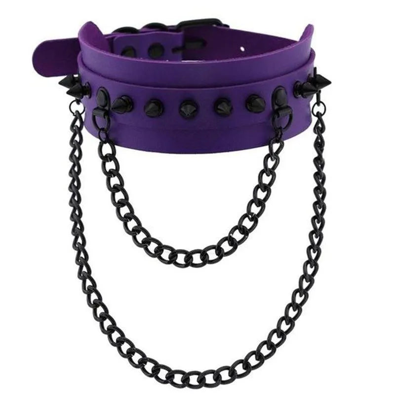 Gothic Double Chain Spikes Large Choker
