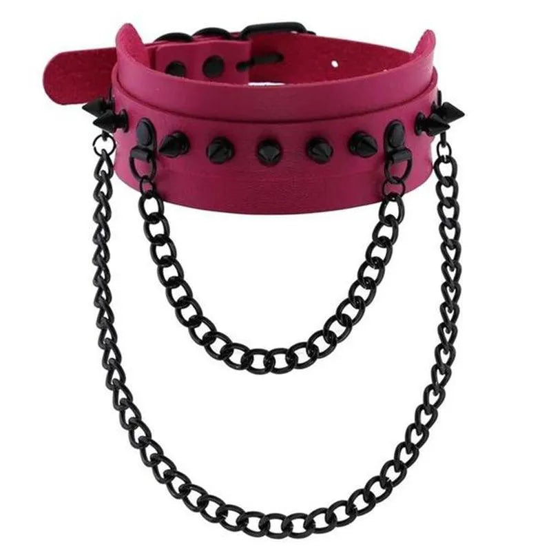Gothic Double Chain Spikes Large Choker