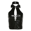 Just Like Magic PU Lace-Up Halter Top