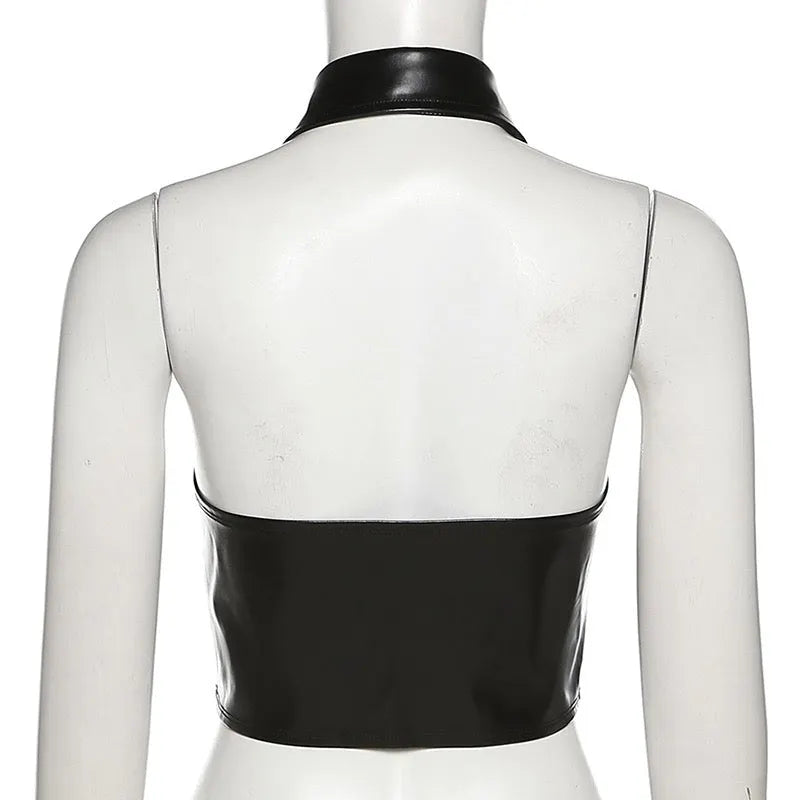 Just Like Magic PU Lace-Up Halter Top