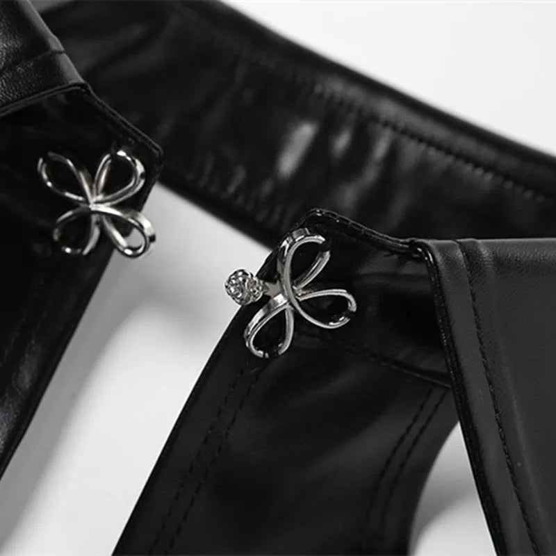 Just Like Magic PU Lace-Up Halter Top