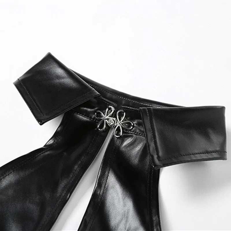Just Like Magic PU Lace-Up Halter Top