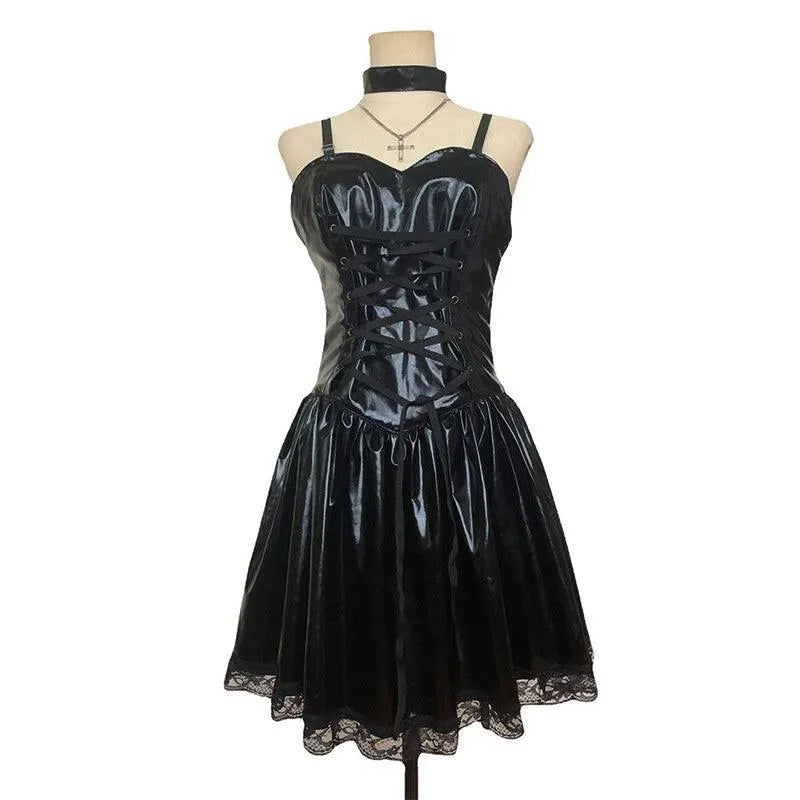 Lace Up PU Dress with Sleeves and Socks