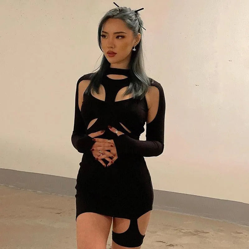 Hollow Slim Bag Hip Dress