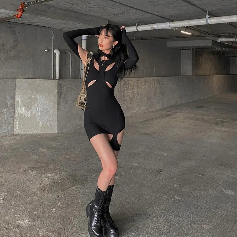 Hollow Slim Bag Hip Dress