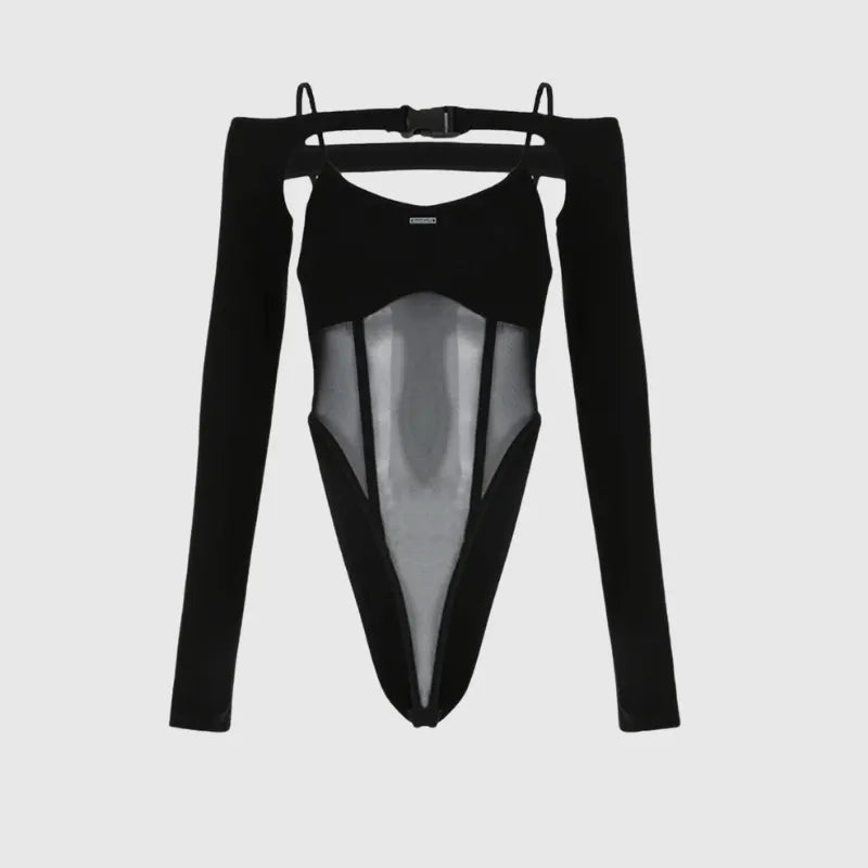 Classic Goth Patchwork Mesh Bodysuit