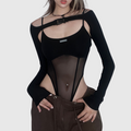 Classic Goth Patchwork Mesh Bodysuit