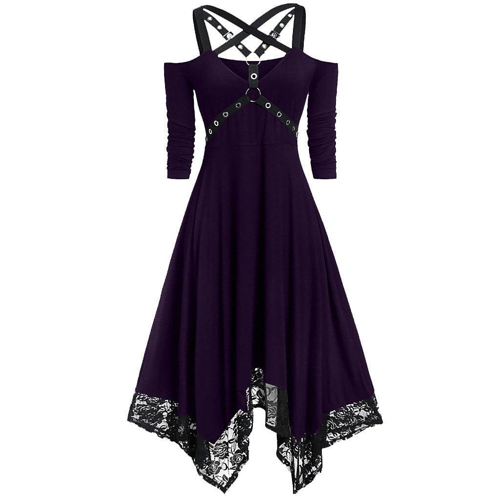 Irregular Lace Hem Mid Sleeve Dress