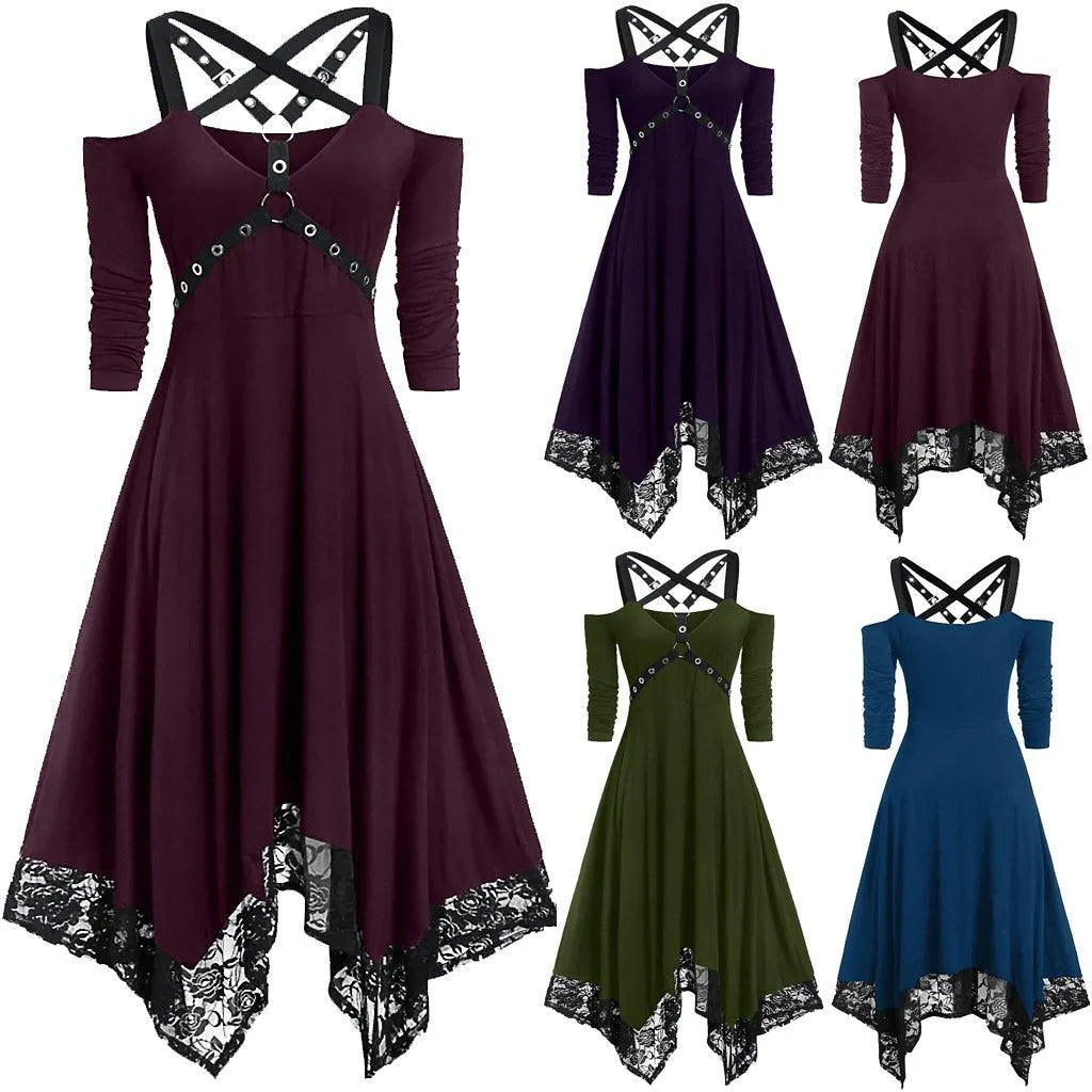 Irregular Lace Hem Mid Sleeve Dress