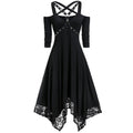 Irregular Lace Hem Mid Sleeve Dress