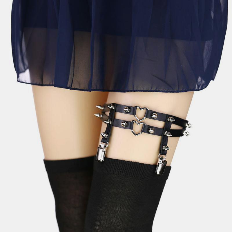 Rivet Heart Buckle Garter Belt
