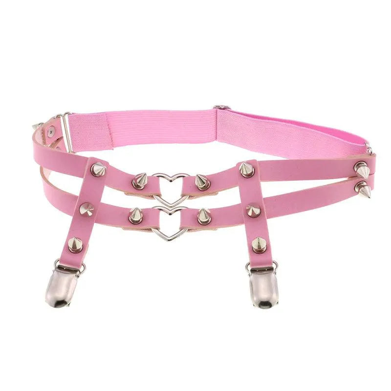 Rivet Heart Buckle Garter Belt