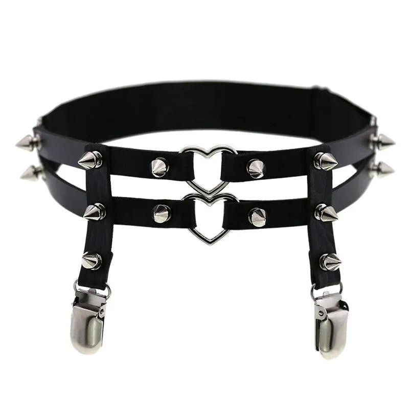 Rivet Heart Buckle Garter Belt