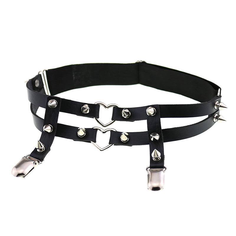 Rivet Heart Buckle Garter Belt