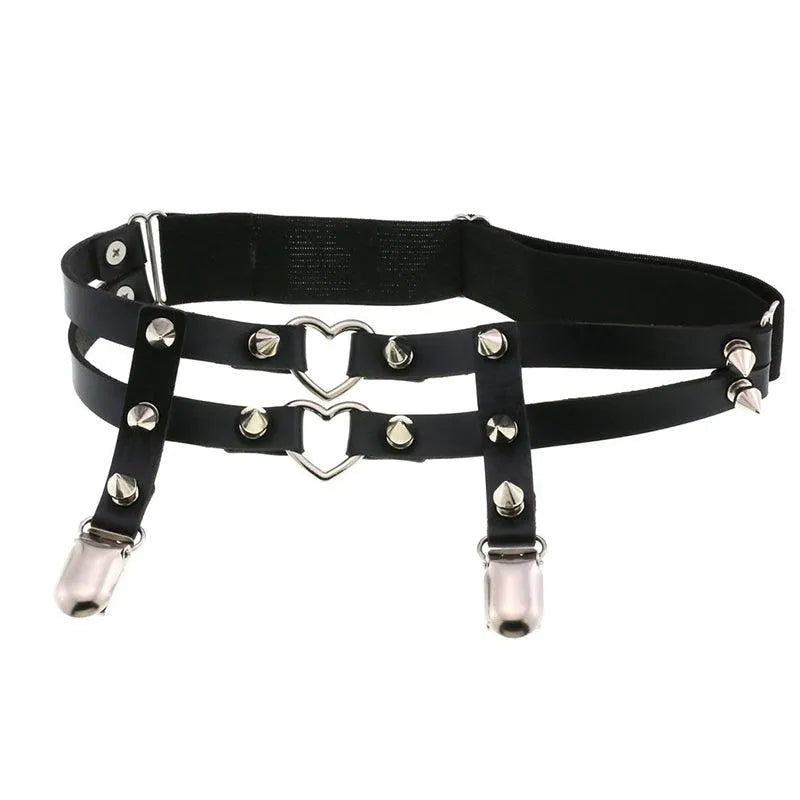 Rivet Heart Buckle Garter Belt