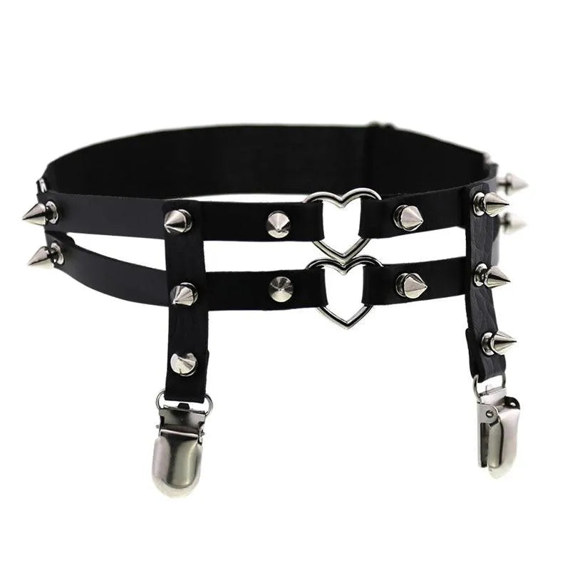 Rivet Heart Buckle Garter Belt