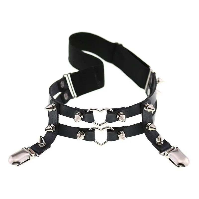 Rivet Heart Buckle Garter Belt