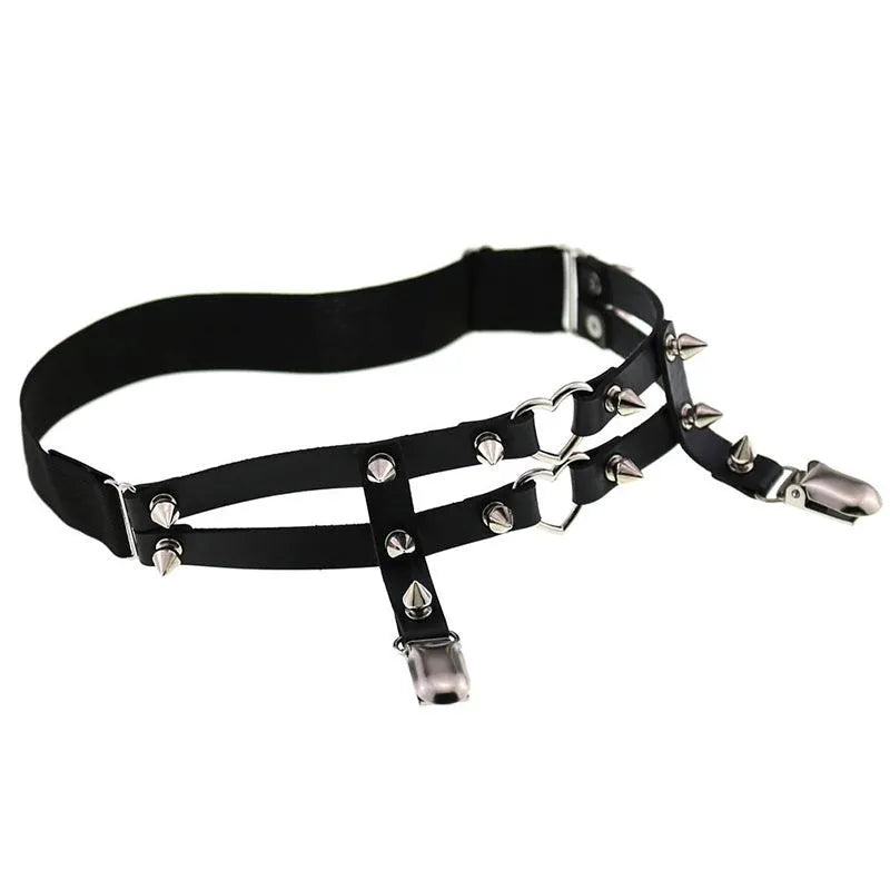 Rivet Heart Buckle Garter Belt