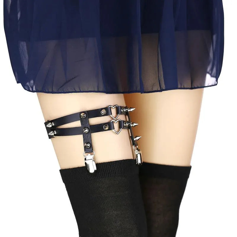 Rivet Heart Buckle Garter Belt