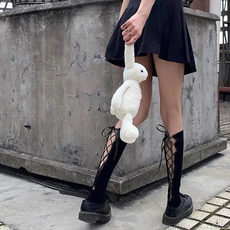 Dark Lolita Lace Up Knee High Socks