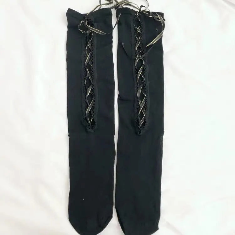 Dark Lolita Lace Up Knee High Socks