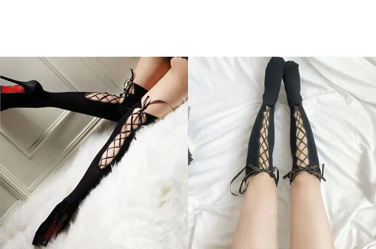 Dark Lolita Lace Up Knee High Socks