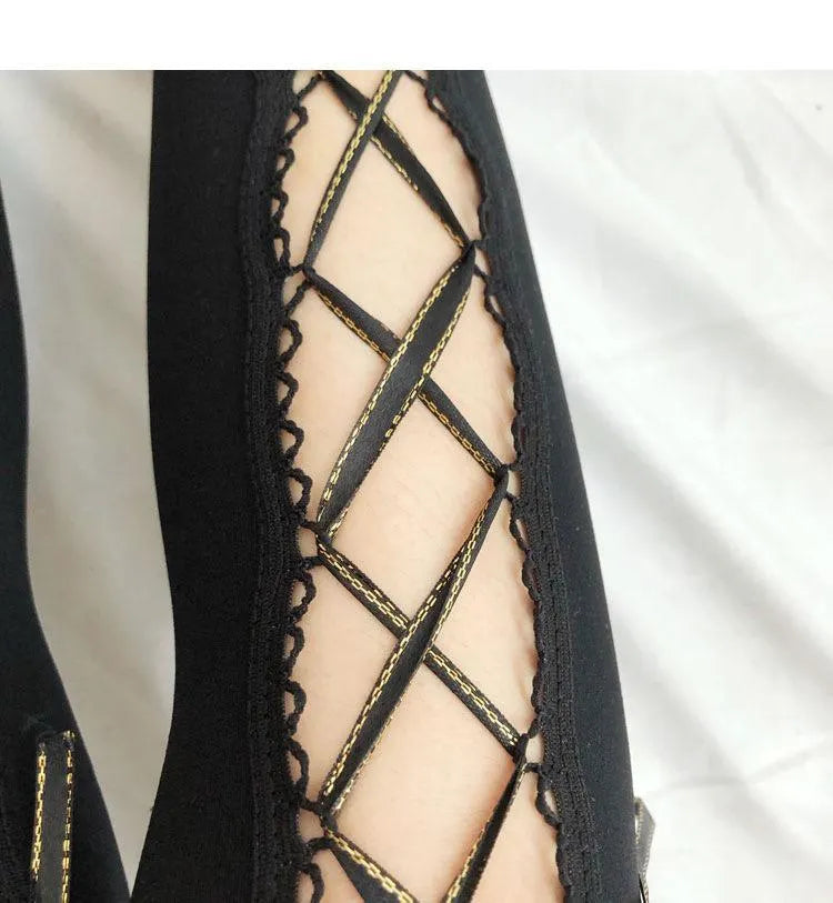 Dark Lolita Lace Up Knee High Socks