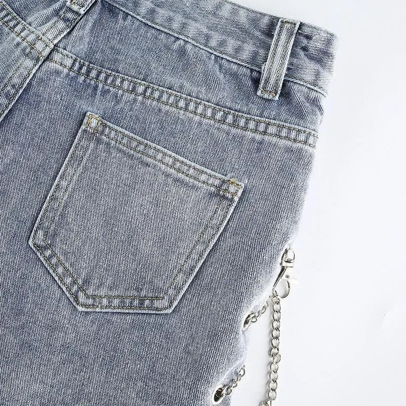 Split Chain Denim Shorts