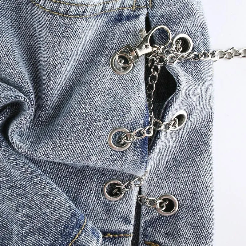 Split Chain Denim Shorts