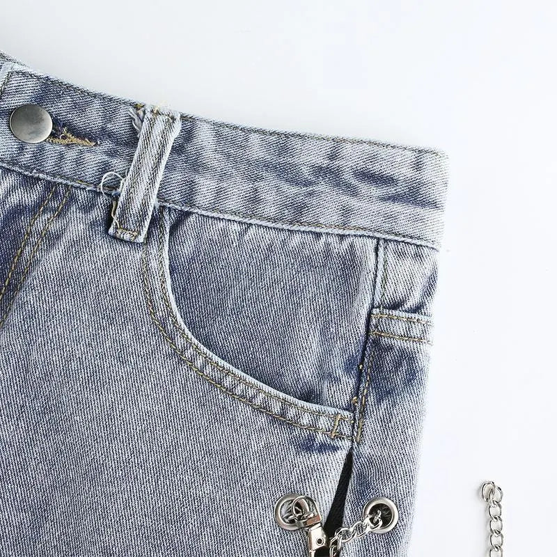 Split Chain Denim Shorts