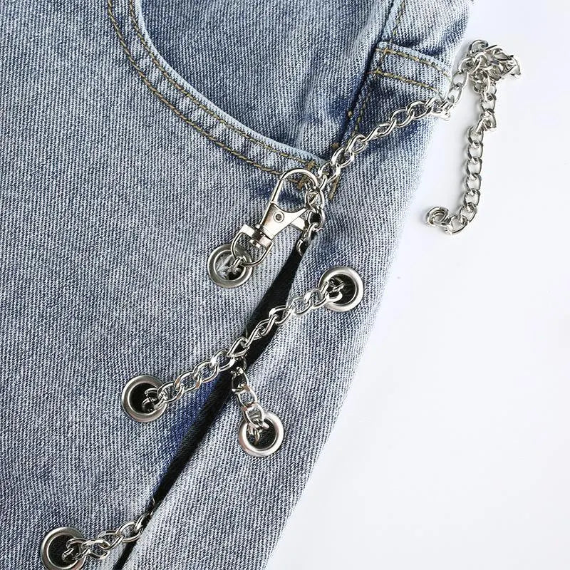 Split Chain Denim Shorts