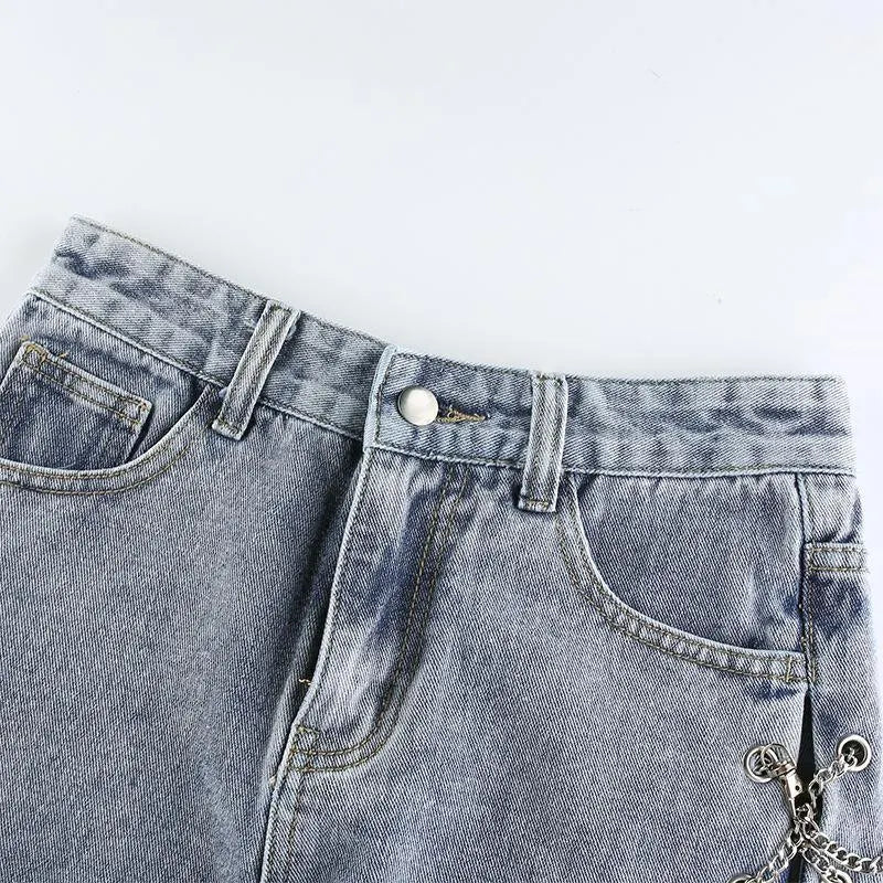 Split Chain Denim Shorts