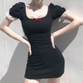 Puff Sleeves Dress With Lace Trim