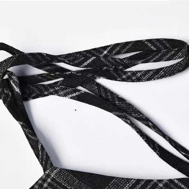 Plaid Wrinkle Slim Dress