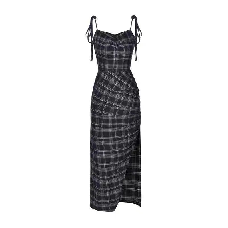 Plaid Wrinkle Slim Dress