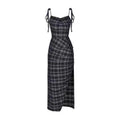 Plaid Wrinkle Slim Dress