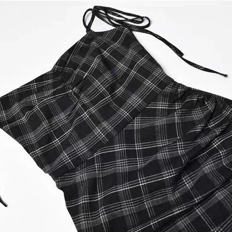 Plaid Wrinkle Slim Dress