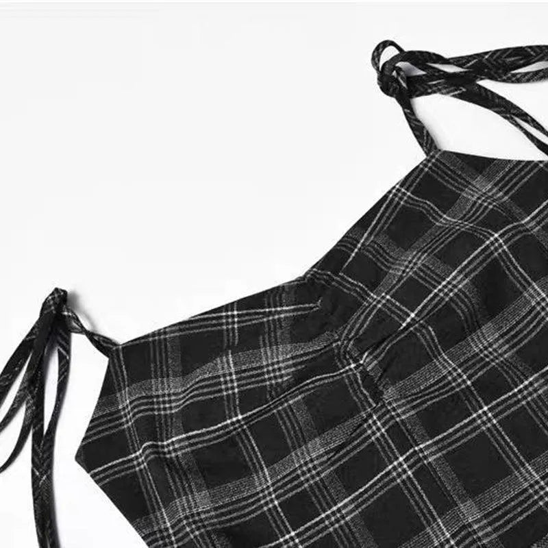 Plaid Wrinkle Slim Dress