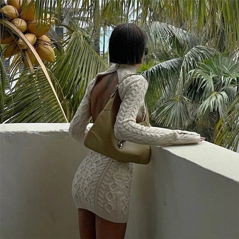 Ice Reign Knitted Open Back Sweater Dress