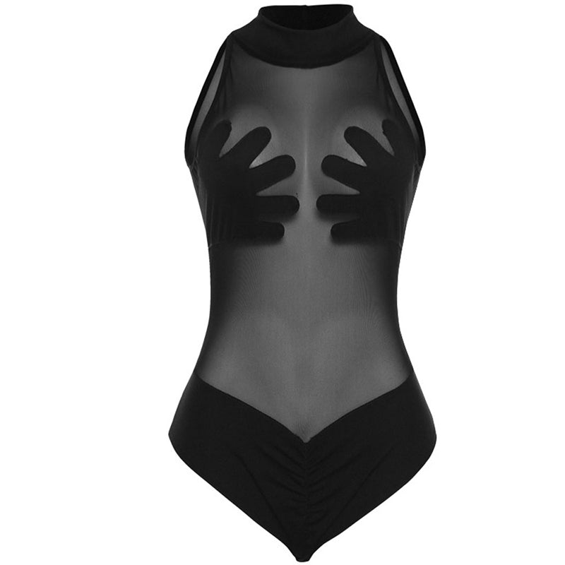 See-through Mesh Stretch Tank Top Bodysuit