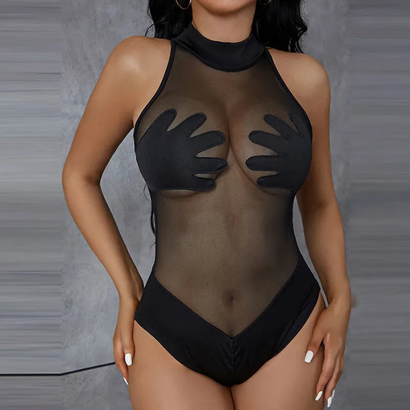See-through Mesh Stretch Tank Top Bodysuit