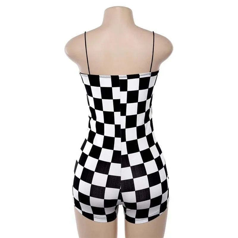Checks Mini Romper | Checkered Mini Jumpsuit With Buckle Belt