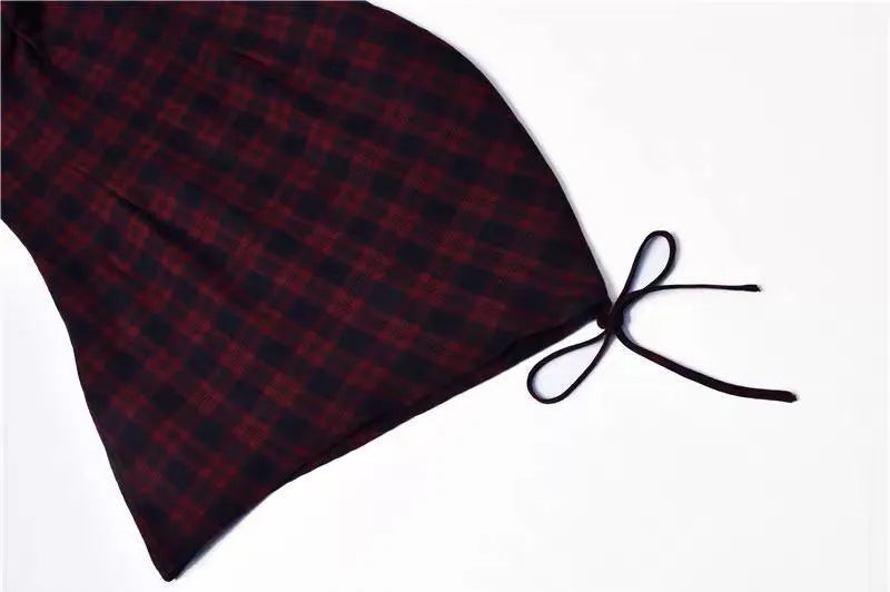 Dark Red and Black Plaid Hip Dress