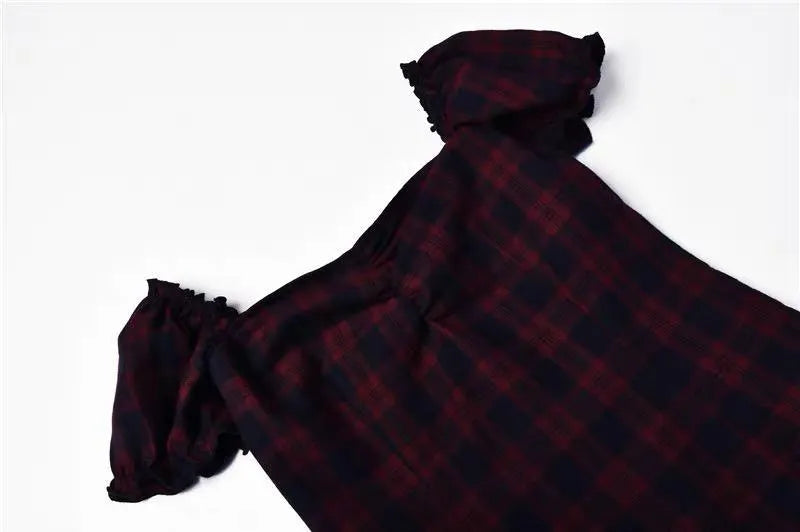 Dark Red and Black Plaid Hip Dress