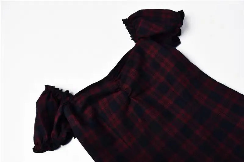 Dark Red and Black Plaid Hip Dress